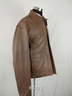 US Wings Mens Distressed Brown Leather Jacket Zip USA XL Long Indiana Jones Coat