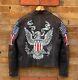 Usa Flag Hand-paint Retro Biker (personalise Your County Flag) Brown Jacket Mens