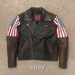 USA Flag Hand-paint Retro Biker (Personalise Your County Flag) Brown Jacket Mens