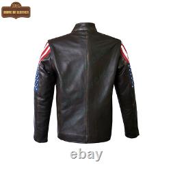 USA Flag Men's New Cafe Racer United States of America Leather Distressed Jacket