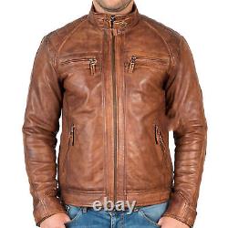Uk Men's Vintage Distressed Cafe Racer Slim Fit Brown Genuine Leather Jacket
