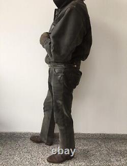 Unique One off Nubuck Leather 501 Levi's Jeans And Trucker Jacket Suit