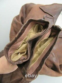 VINTAGE 50's DISTRESSED LEATHER MOTORCYCLE CAR OVERCOAT JACKET SIZE L