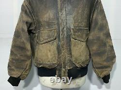 VINTAGE 80's AVIREX DISTRESSED A2 LEATHER BOMBER JACKET SIZE XL
