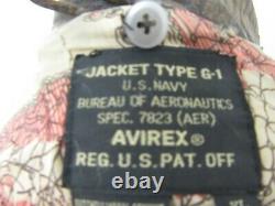 VINTAGE 80's AVIREX US NAVY DISTRESSED LEATHER TYPE G-1 BOMBER JACKET SIZE XL