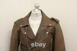 VINTAGE 80's BLL DISTRESSED BROWN LEATHER BRANDO MOTORCYCLE JACKET SIZE 42 / M