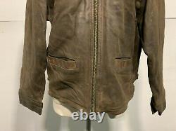 VINTAGE 80's DISTRESSED LEATHER CAFE RACER MOTORCYCLE JACKET SIZE S