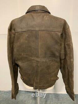 VINTAGE 80's DISTRESSED LEATHER CAFE RACER MOTORCYCLE JACKET SIZE S