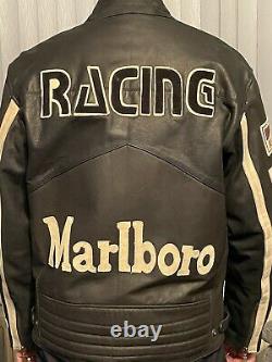 VINTAGE 80's MARLBORO DISTRESSED LEATHER MOTORCYCLE RACING JACKET SIZE S