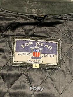 VINTAGE 80's TOP GEAR DISTRESSED LEATHER REPSOL MOTORCYCLE RACING JACKET SIZE L