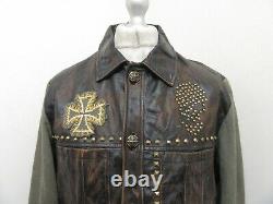 VINTAGE 80's WILSONS DISTRESSED LEATHER MOTORCYCLE JACKET SIZE L BORN TO ROCK