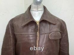 VINTAGE 80s FRENCH DISTRESSED LEATHER WORK CHOR SPORT JACKET SIZE 3XL ACE PATINA
