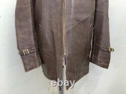VINTAGE 80s FRENCH DISTRESSED LEATHER WORK CHOR SPORT JACKET SIZE 3XL ACE PATINA