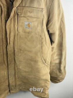 VINTAGE Carhartt 100 Years Work Wear Zip Jacket Men Sze 42 Tall Brown Distressed