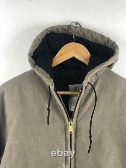 VINTAGE Carhartt Work Wear Hood Jacket Mens Size M Brown Distressed Lined Pocket