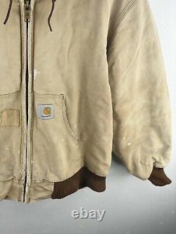 VINTAGE Carhartt Work Wear Hooded Zip Jacket Mens Size XL Brown Distressed Lined