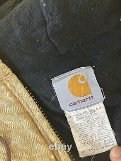 VINTAGE Carhartt Work Wear Hooded Zip Jacket Mens Size XL Brown Distressed Lined