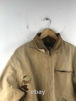 VINTAGE Carhartt Work Wear Jacket Mens Size M Brown Distressed Logo Lined Zip