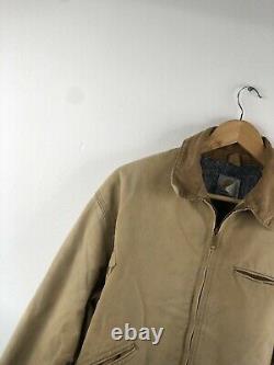 VINTAGE Carhartt Work Wear Zip Jacket Mens Size L Brown Distressed Lined Logo