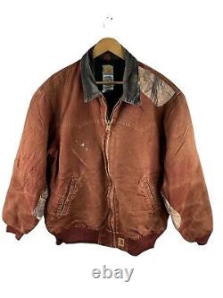 VINTAGE Carhartt Zip Jacket Mens Size XL Brown Distressed Collared Blanket Lined