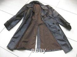 VINTAGE LEATHER TRENCH COAT 40 38 long distressed retro real military soft