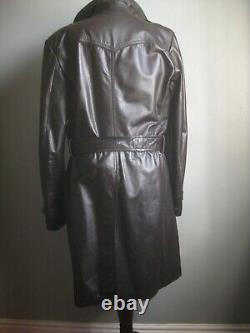 VINTAGE LEATHER TRENCH COAT 40 38 long distressed retro real military soft