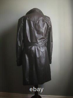 VINTAGE LEATHER TRENCH COAT 40 38 long distressed retro real military soft