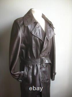 VINTAGE LEATHER TRENCH COAT 40 38 long distressed retro real military soft