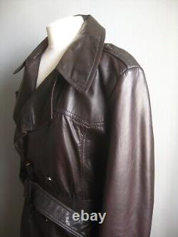 VINTAGE LEATHER TRENCH COAT 40 38 long distressed retro real military soft