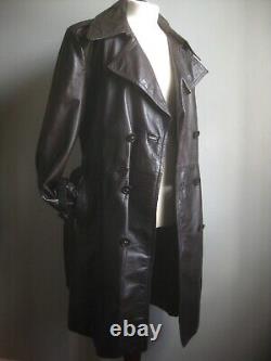 VINTAGE LEATHER TRENCH COAT 40 38 long distressed retro real military soft