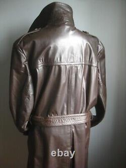 VINTAGE LEATHER TRENCH COAT 42 44 mens retro real long distressed DAVID CONRAD