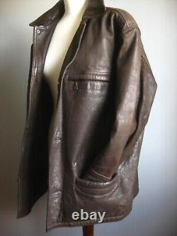 VINTAGE LEATHER distressed JACKET coat 52 54 western ORIGINAL HARDWARE 57 HEAVY