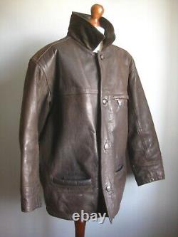 VINTAGE LEATHER distressed JACKET coat 52 54 western ORIGINAL HARDWARE 57 HEAVY