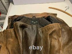 VINTAGE RETRO HEAVY Distressed Brown Eddie Bauer Button Leather Jacket Size XXL