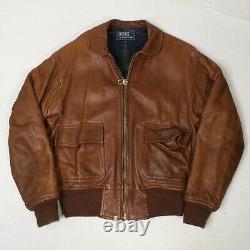 VTG 80's Polo Ralph Lauren Distressed Soft Leather Bomber Jacket Plaid Lined M