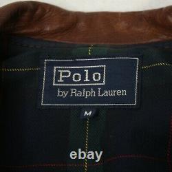 VTG 80's Polo Ralph Lauren Distressed Soft Leather Bomber Jacket Plaid Lined M