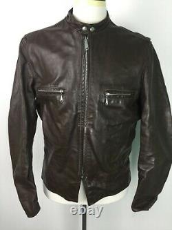 VTG Brooks Brown Distressed Leather Mens Cafe Racer Moto Jacket sz 46 1970s