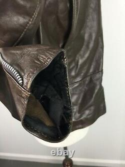 VTG Brooks Brown Distressed Leather Mens Cafe Racer Moto Jacket sz 46 1970s