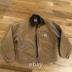 VTG Carhartt Detroit jacket brown blanket Lined Union Made USA Sz S/M Distressed