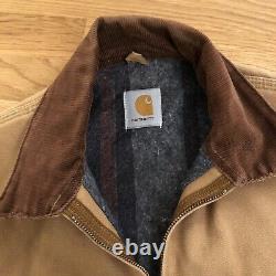 VTG Carhartt Detroit jacket brown blanket Lined Union Made USA Sz S/M Distressed