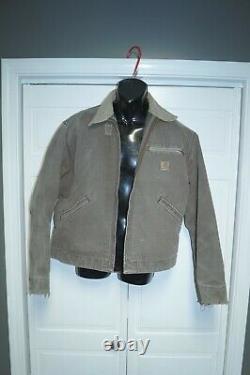 VTG Carhartt J97 CHT Detroit Brown Jacket Blanket Lined DISTRESSED LARGE USA