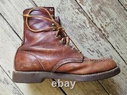 VTG RED WING Men's Brown Worn Distressed Moc Toe Work Boots Size 9 Made In USA