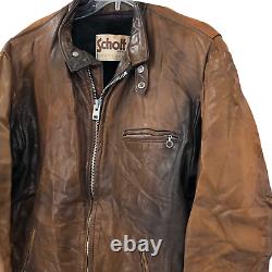 VTG Schott Mens Distressed Brown Leather Jacket Size 48 USA Made with Lining