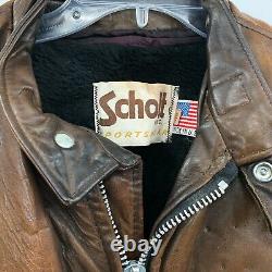 VTG Schott Mens Distressed Brown Leather Jacket Size 48 USA Made with Lining
