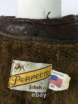 VTG Schott Perfecto Distressed Brown Leather Mens Moto Biker Jacket sz 40 USA