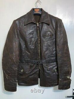 Vintage 30's Swedish Distressed Leather Half Belt Motorcycle Jacket Size M