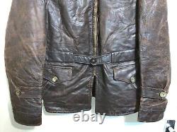 Vintage 30's Swedish Distressed Leather Half Belt Motorcycle Jacket Size M