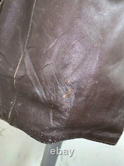 Vintage 40's French Impercuir Gvf Distressed Leather Trench Coat Jacket Size M