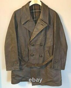 Vintage 40's Ww2 French Distressed Leather Barnstormer Coat Size Xs Wool Lined