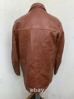 Vintage 50's French Distressed Leather Motorcycle Sports Jacket Size XL Wool